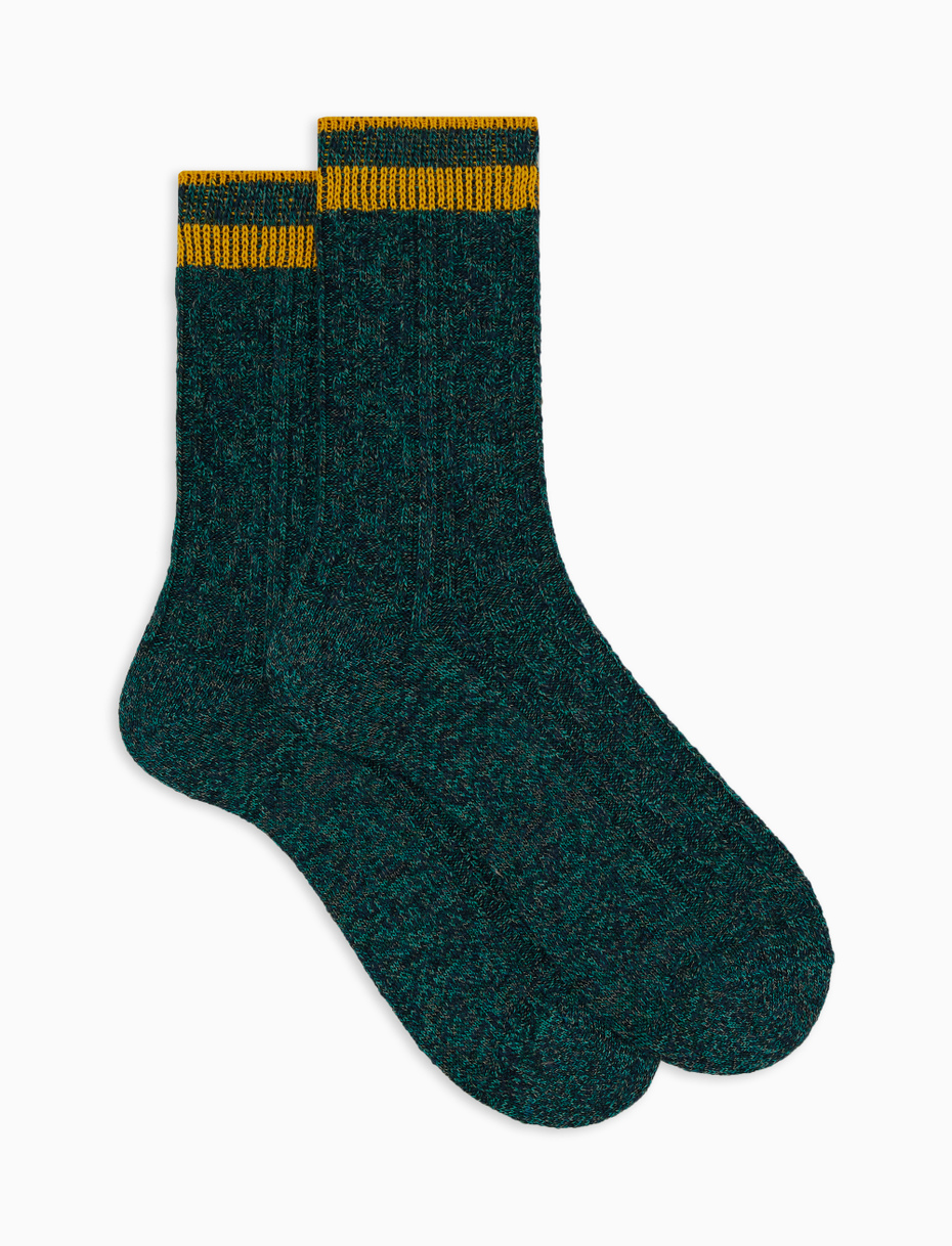 Unisex short plain green cotton socks with diamond detail - Gallo 1927 - Official Online Shop