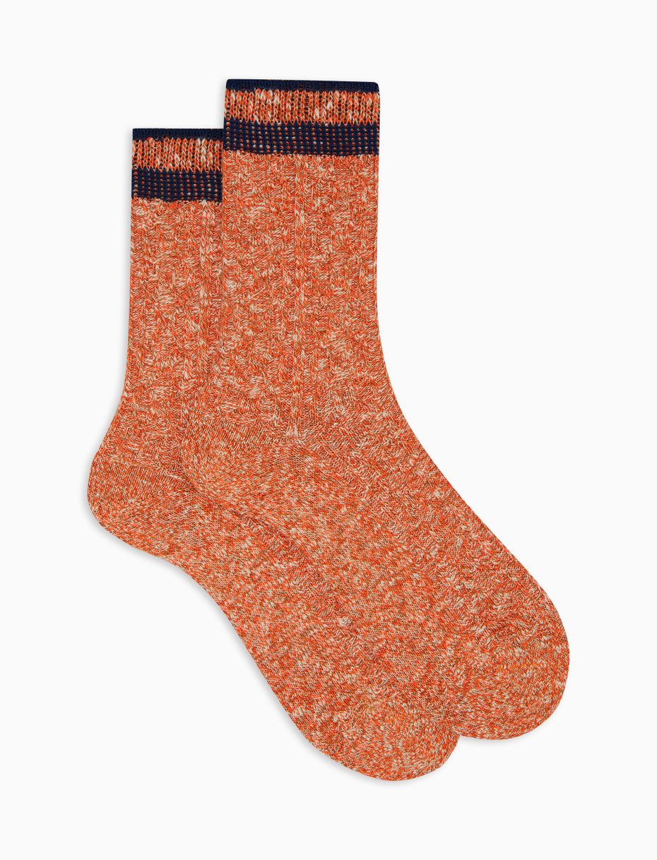 Unisex short plain orange cotton socks with diamond stitching - Gallo 1927 - Official Online Shop