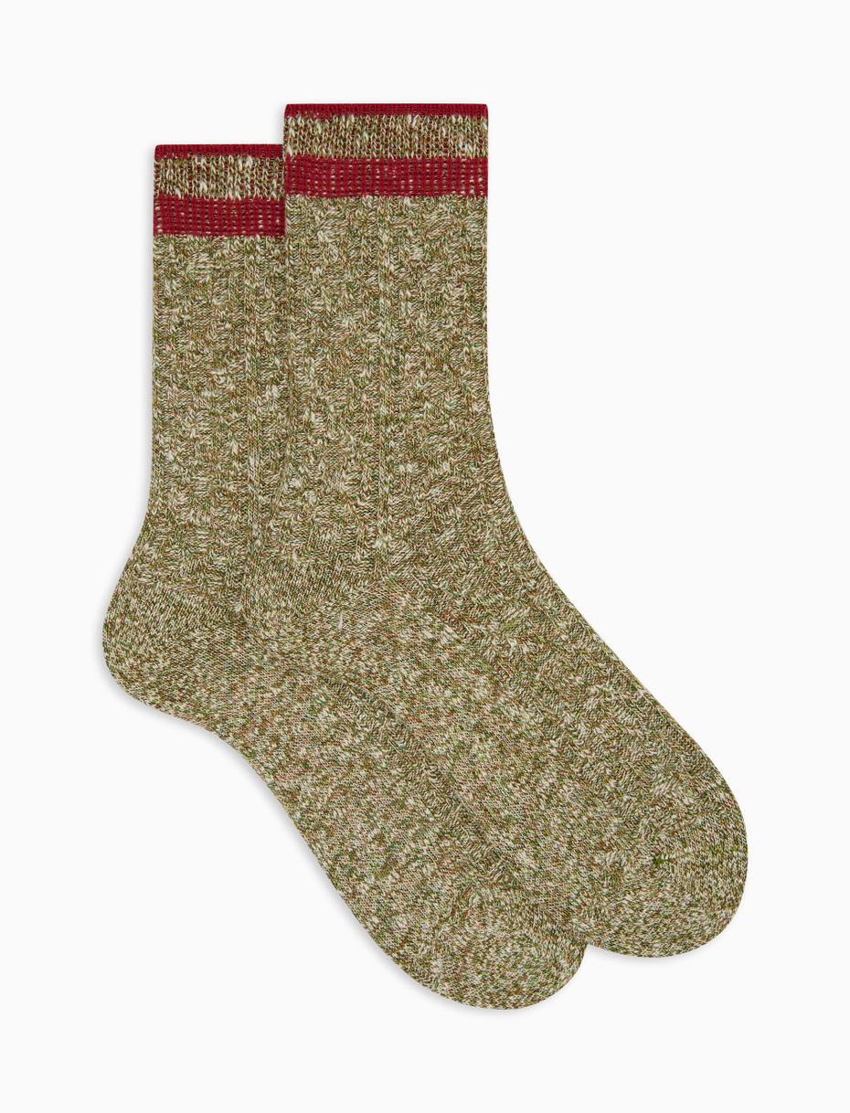 Unisex short plain green cotton socks with diamond stitching - Gallo 1927 - Official Online Shop