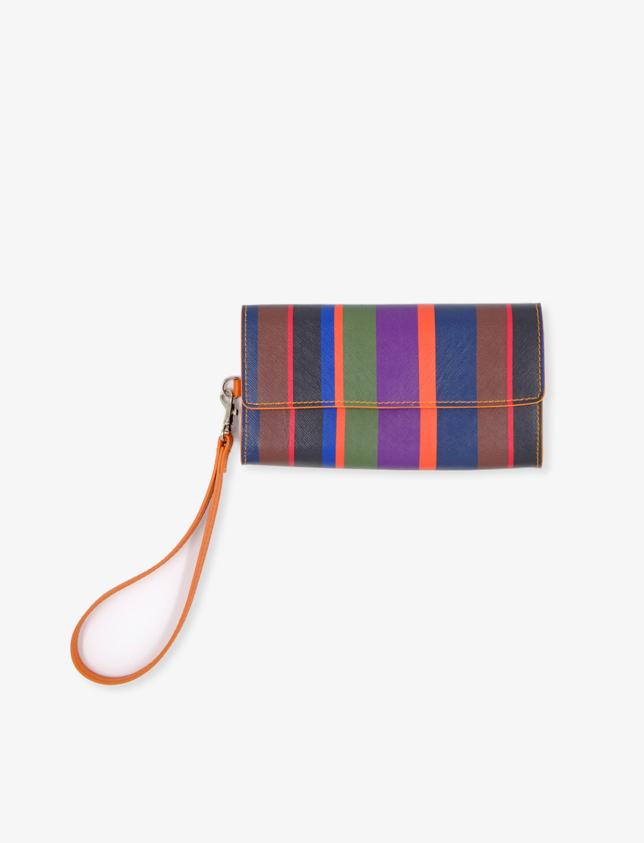 Women's royal blue leather mini clutch with multicoloured stripes and plain interior - Gallo 1927 - Official Online Shop