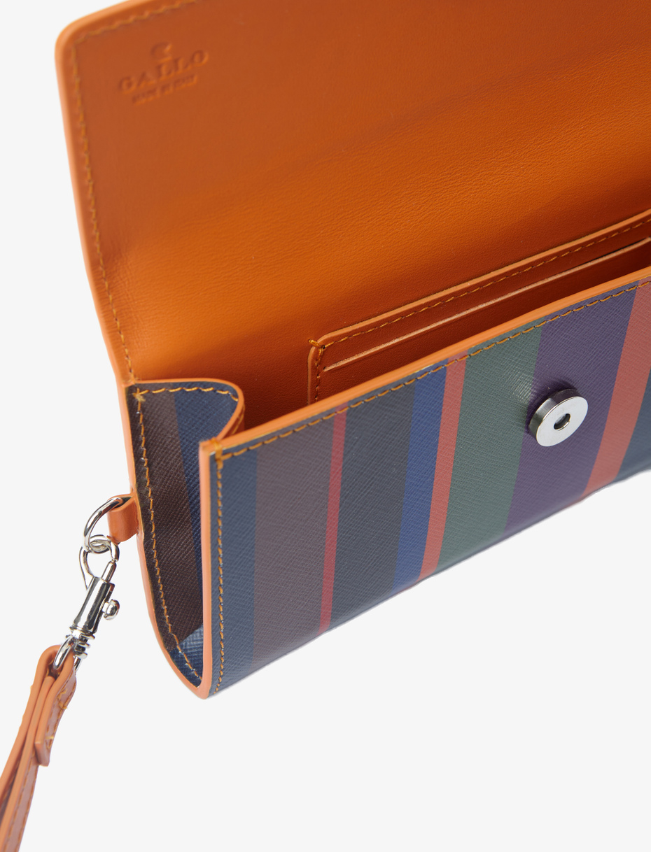 Women's royal blue leather mini clutch with multicoloured stripes and plain interior - Gallo 1927 - Official Online Shop
