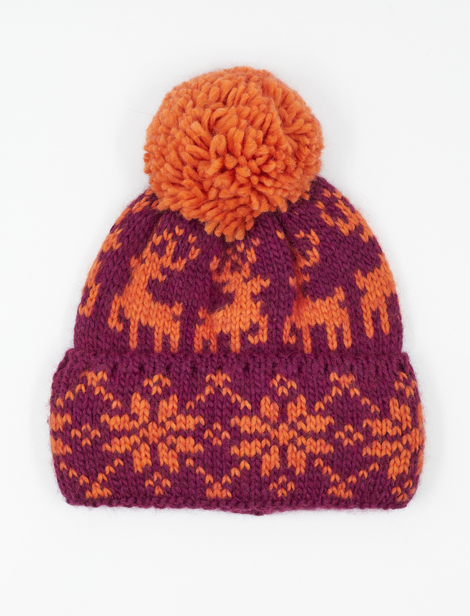 Unisex purple acrylic and wool beanie with cuff and decorative Christmas motif - Gallo 1927 - Official Online Shop