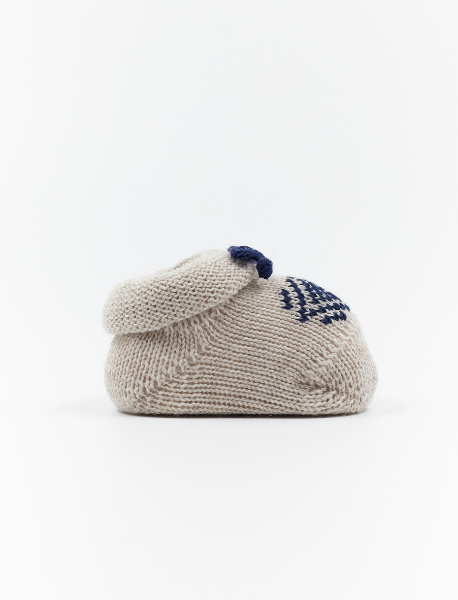 Kids' plain biscuit beige wool booty socks with diamond detail and bow - Gallo 1927 - Official Online Shop