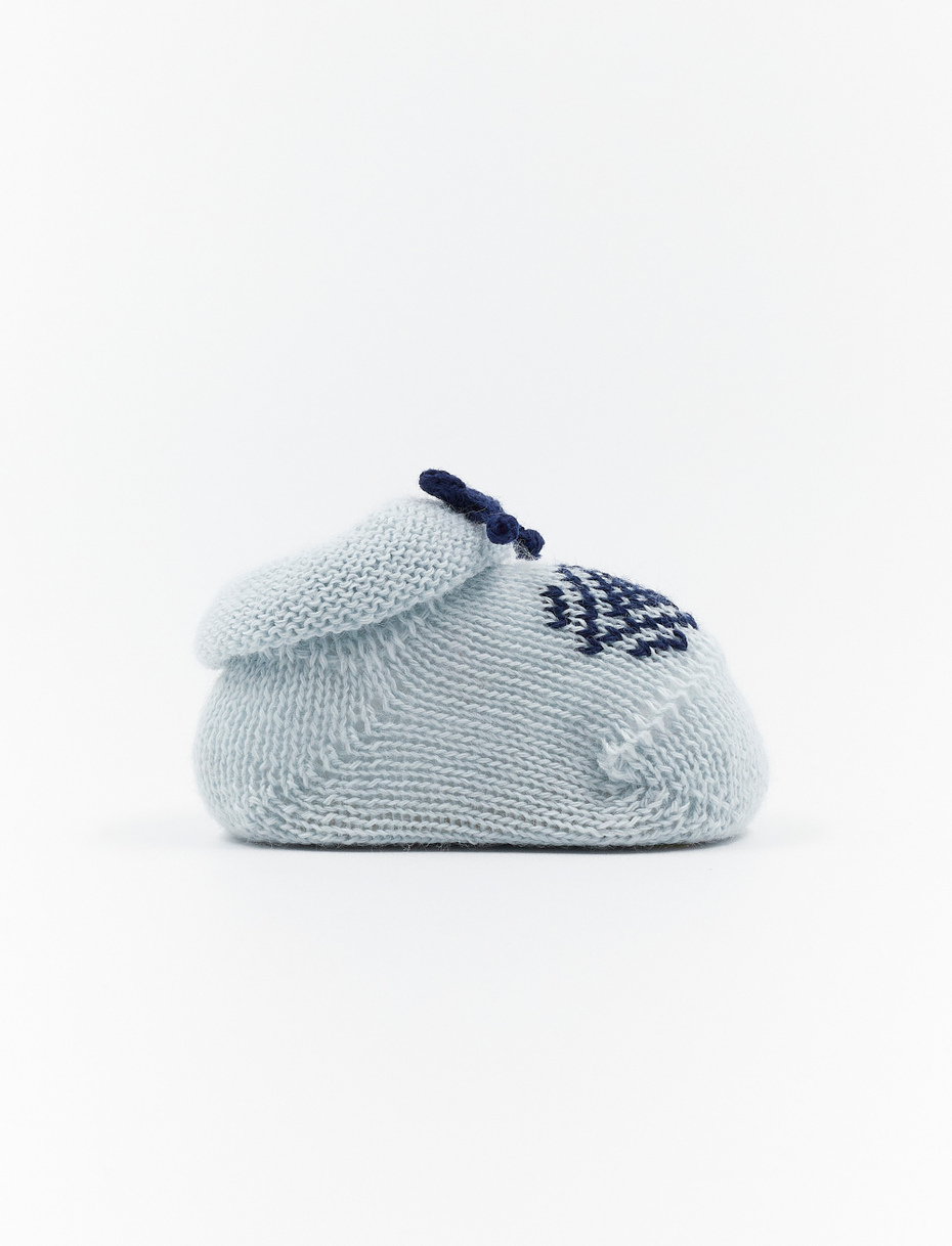 Kids' plain sky blue wool booty socks with diamond detail and bow - Gallo 1927 - Official Online Shop