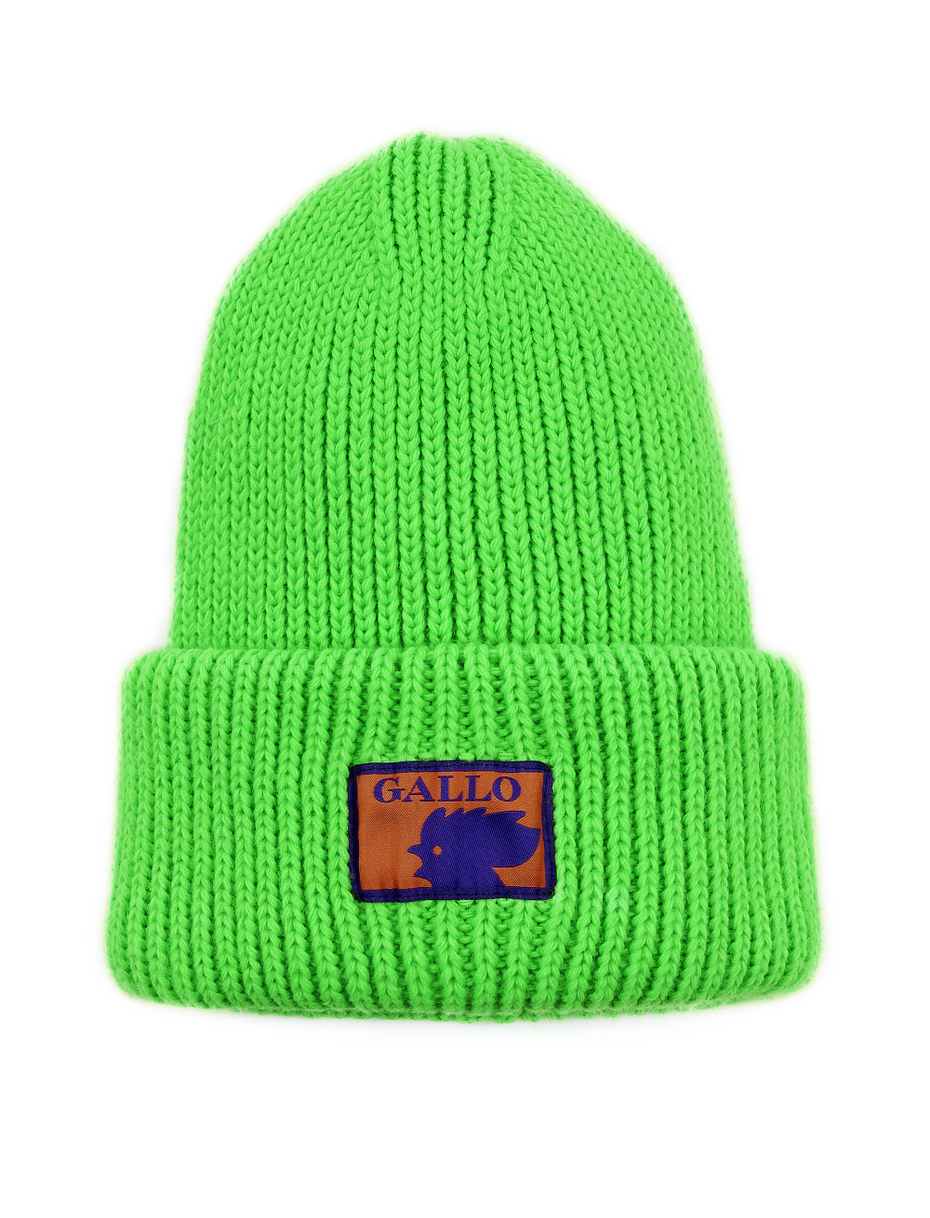 Unisex plain neon green acrylic beanie with double cuff - Gallo 1927 - Official Online Shop