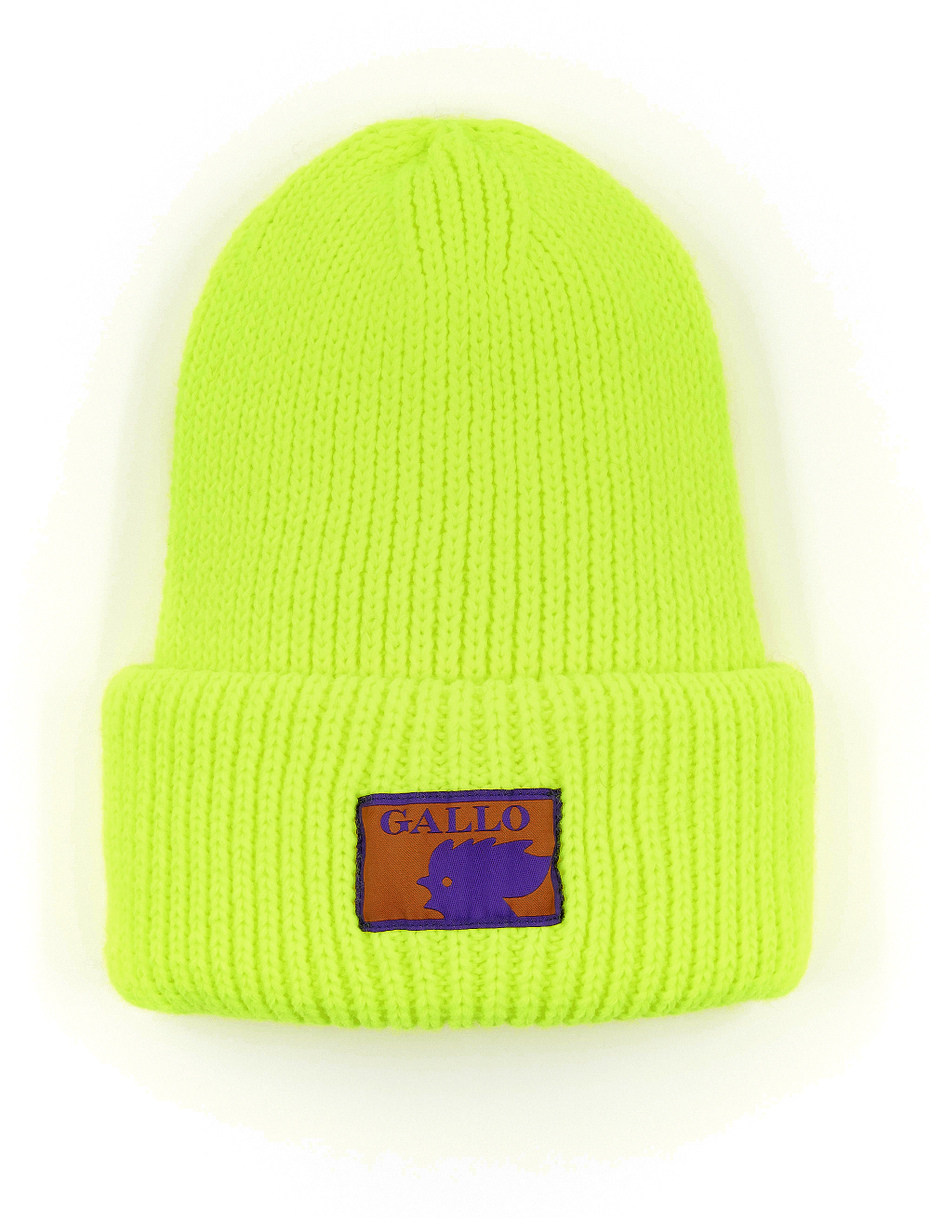 Unisex plain neon yellow acrylic beanie with double cuff - Gallo 1927 - Official Online Shop