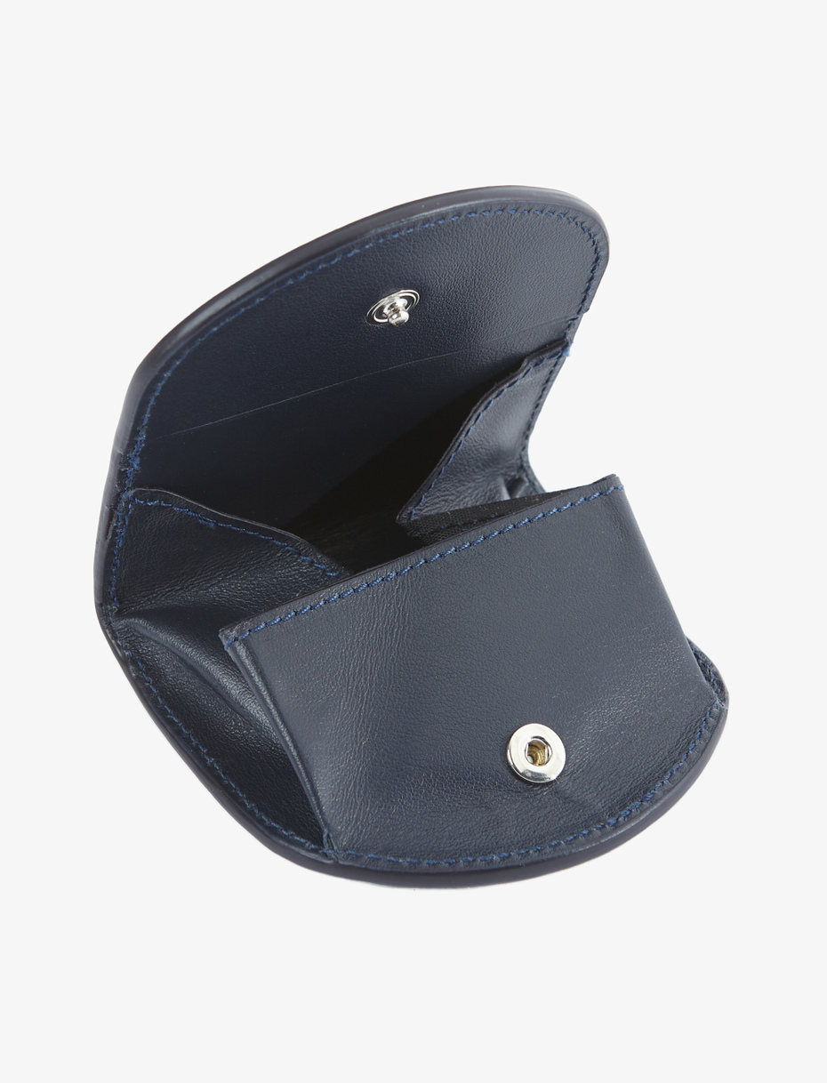 Unisex blue leather cointray wallet with multicoloured stripes Gallo