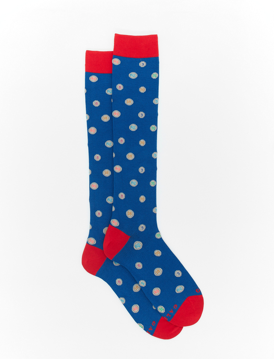 Men's long cosmos blue light cotton socks with bingo motif - Gallo 1927 - Official Online Shop