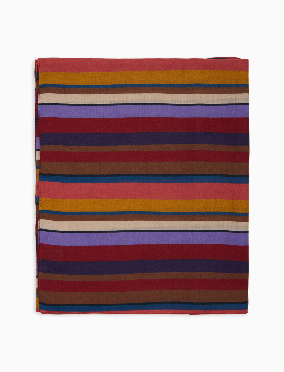 Lightweight burgundy unisex scarf with multicoloured stripes - Gallo 1927 - Official Online Shop