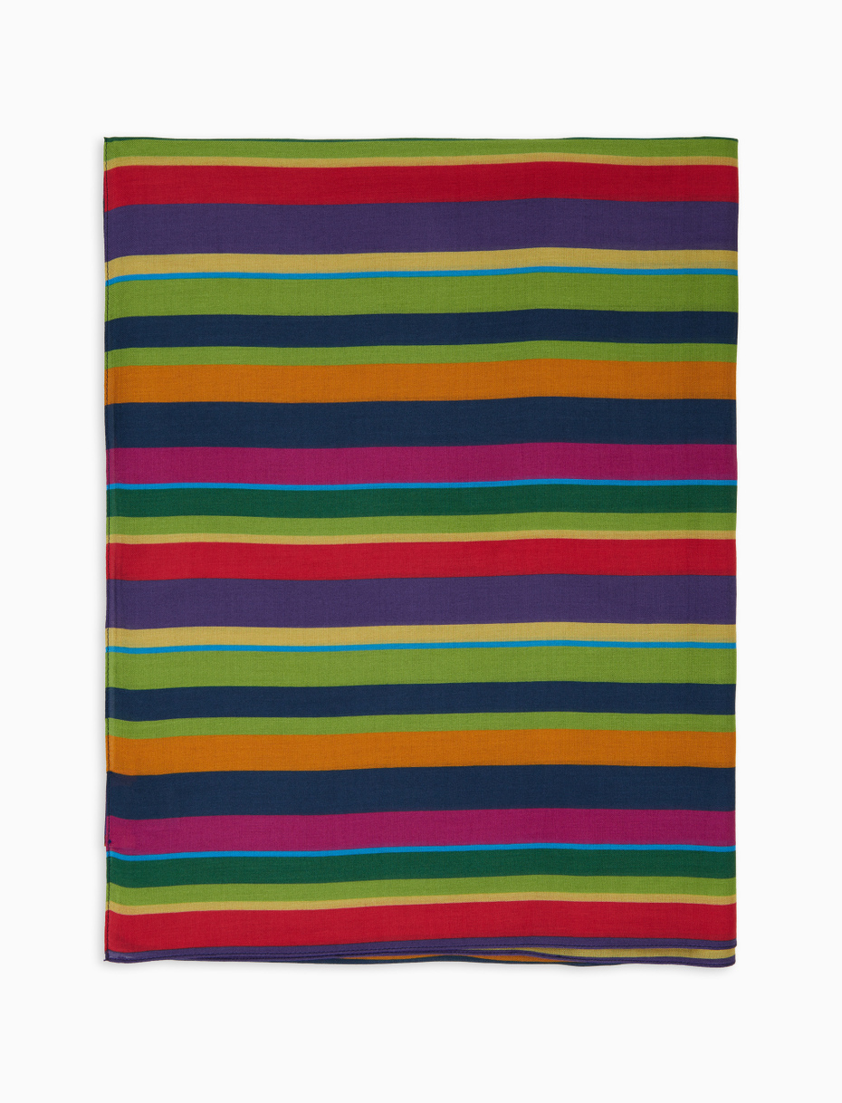 Lightweight blue unisex scarf with multicoloured stripes - Gallo 1927 - Official Online Shop