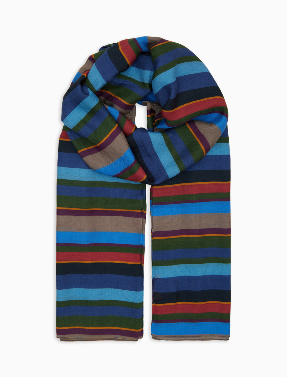 Lightweight blue unisex scarf with multicoloured stripes - Gallo 1927 - Official Online Shop