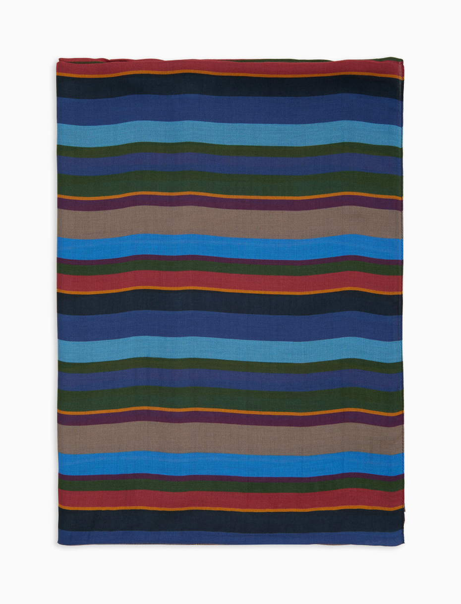 Lightweight blue unisex scarf with multicoloured stripes - Gallo 1927 - Official Online Shop