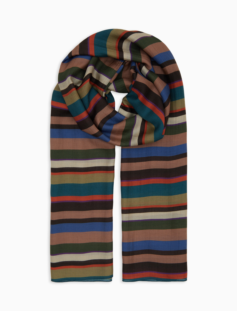 Lightweight beige unisex scarf with multicoloured stripes - Gallo 1927 - Official Online Shop