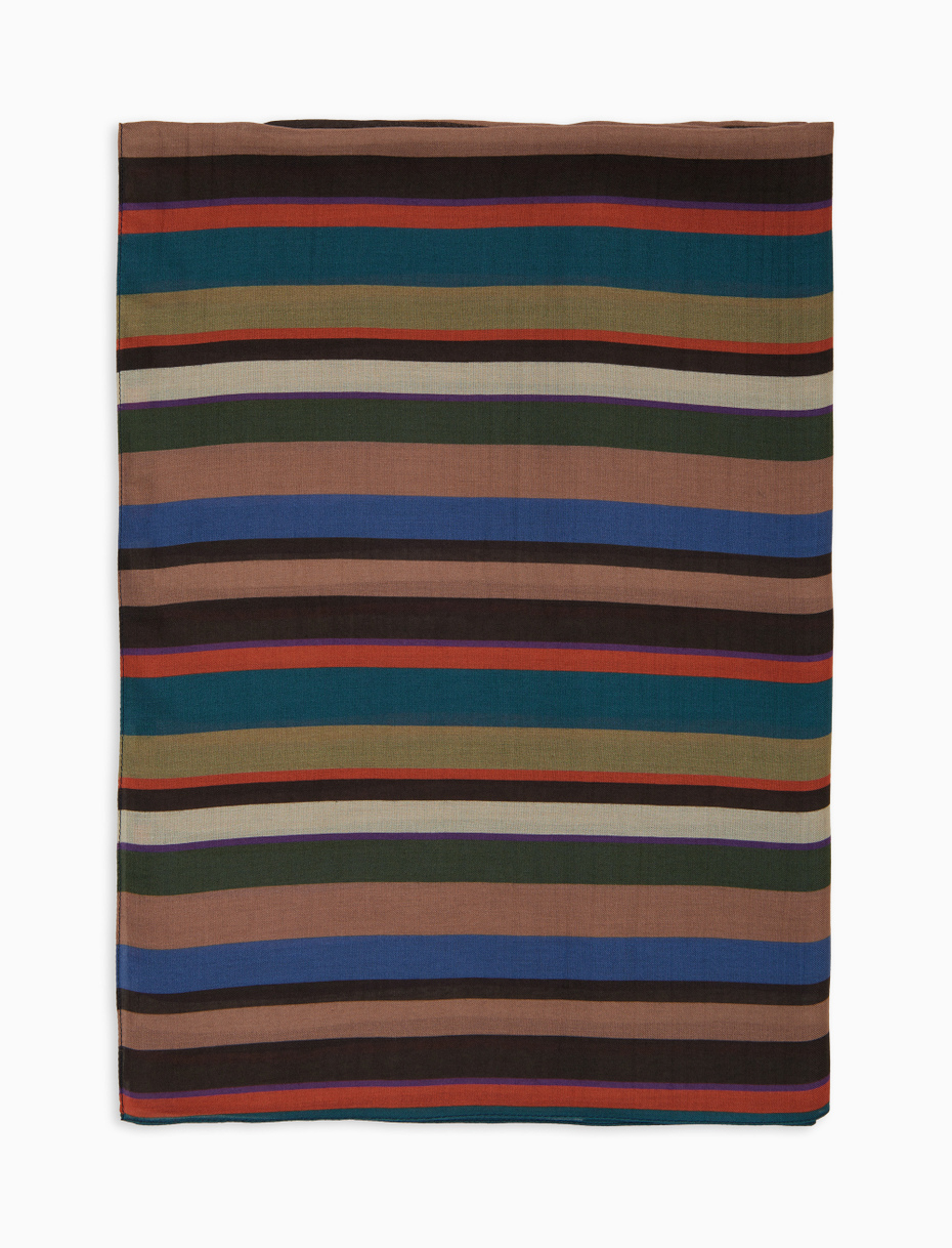 Lightweight beige unisex scarf with multicoloured stripes - Gallo 1927 - Official Online Shop
