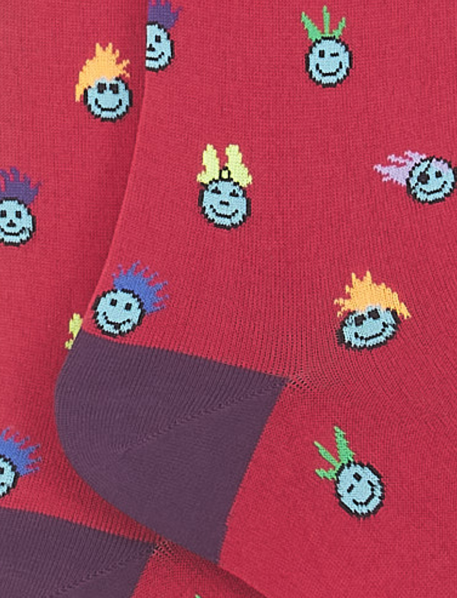 Women's long cherry light cotton socks with emoji motif - Gallo 1927 - Official Online Shop