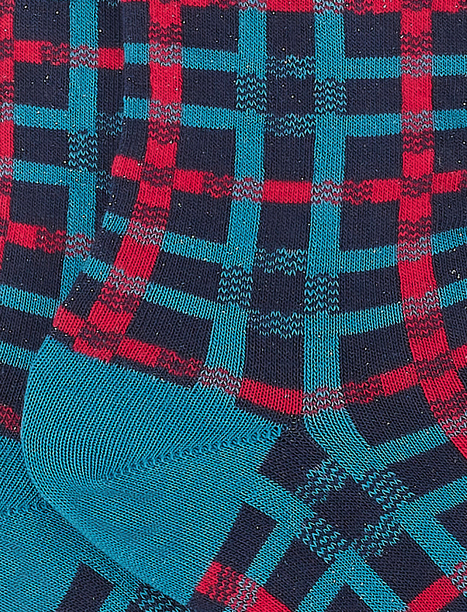 Women's short royal blue cotton socks with lurex tartan motif - Gallo 1927 - Official Online Shop