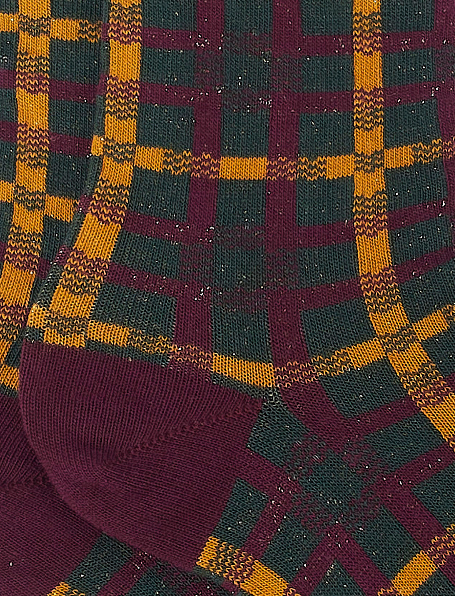 Women's short loden green cotton socks with lurex tartan motif - Gallo 1927 - Official Online Shop
