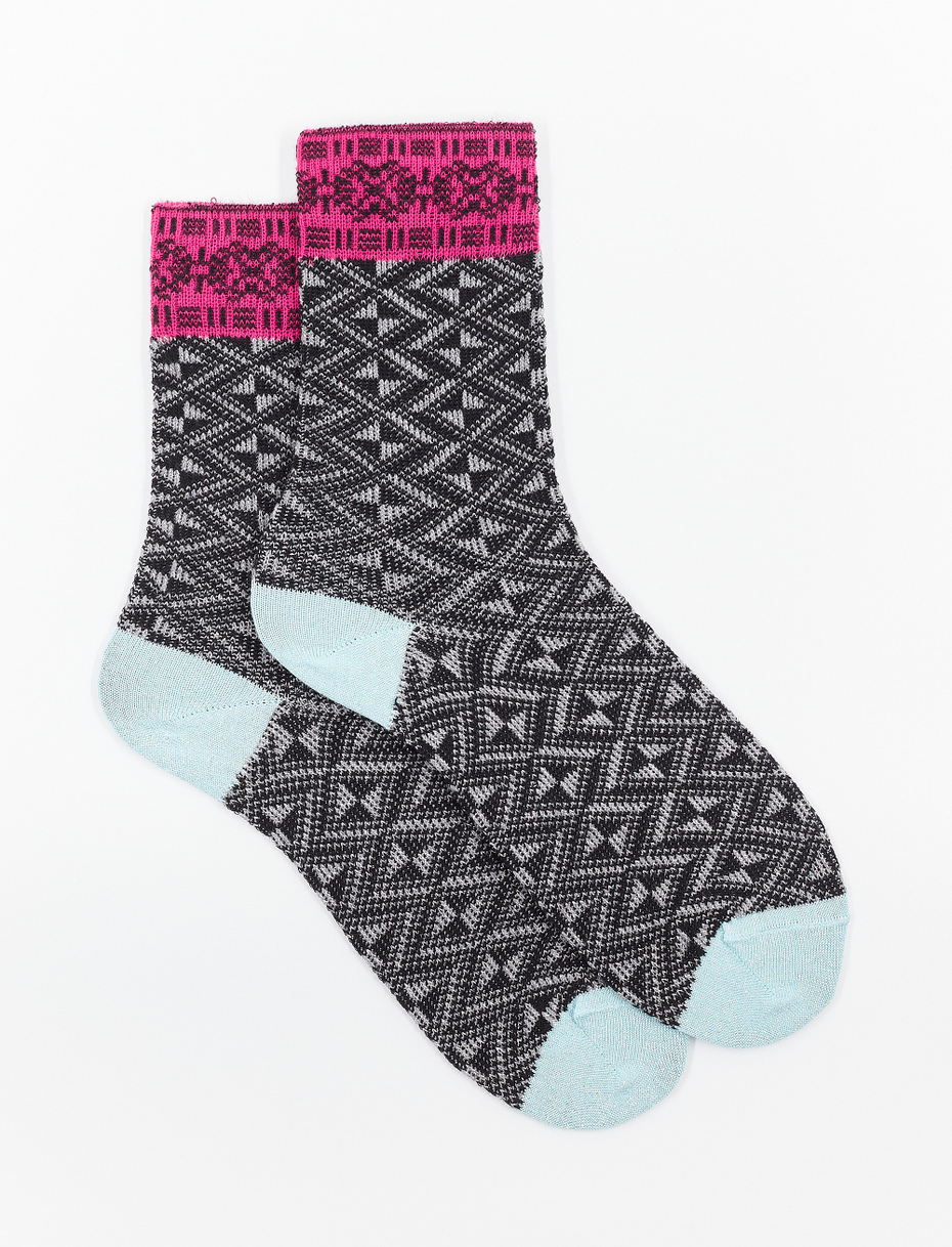 Women's short pyrite cotton and lurex socks with geometric diamond motif - Gallo 1927 - Official Online Shop