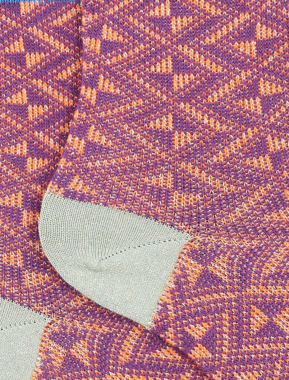 Women's short papaya cotton and lurex socks with geometric diamond motif - Gallo 1927 - Official Online Shop