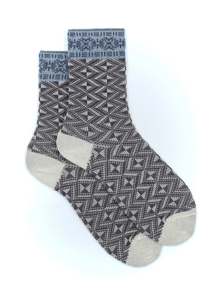 Women's short lotus cotton and lurex socks with geometric diamond motif - Gallo 1927 - Official Online Shop