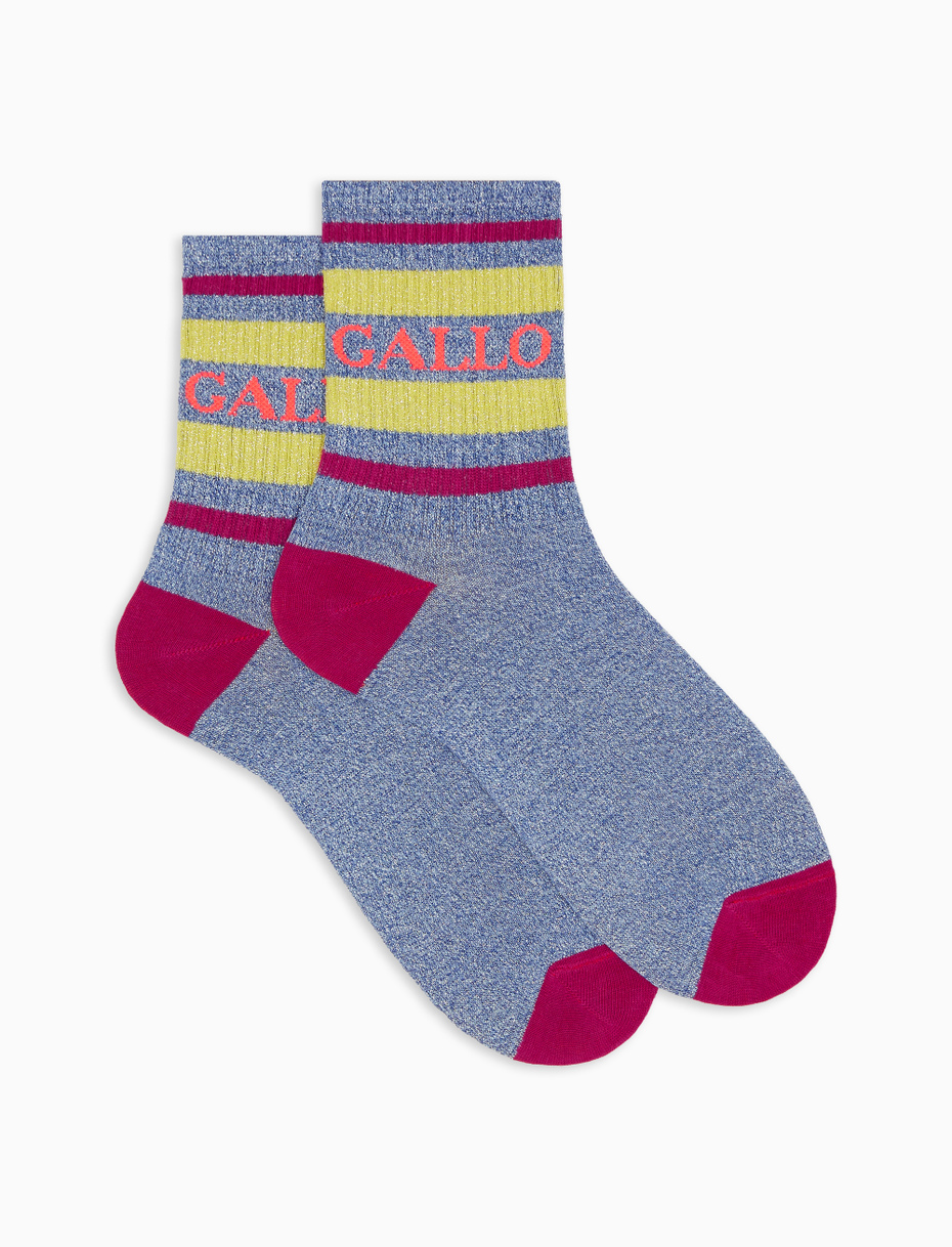 Women's short denim blue cotton and lurex socks with Gallo writing - Gallo 1927 - Official Online Shop