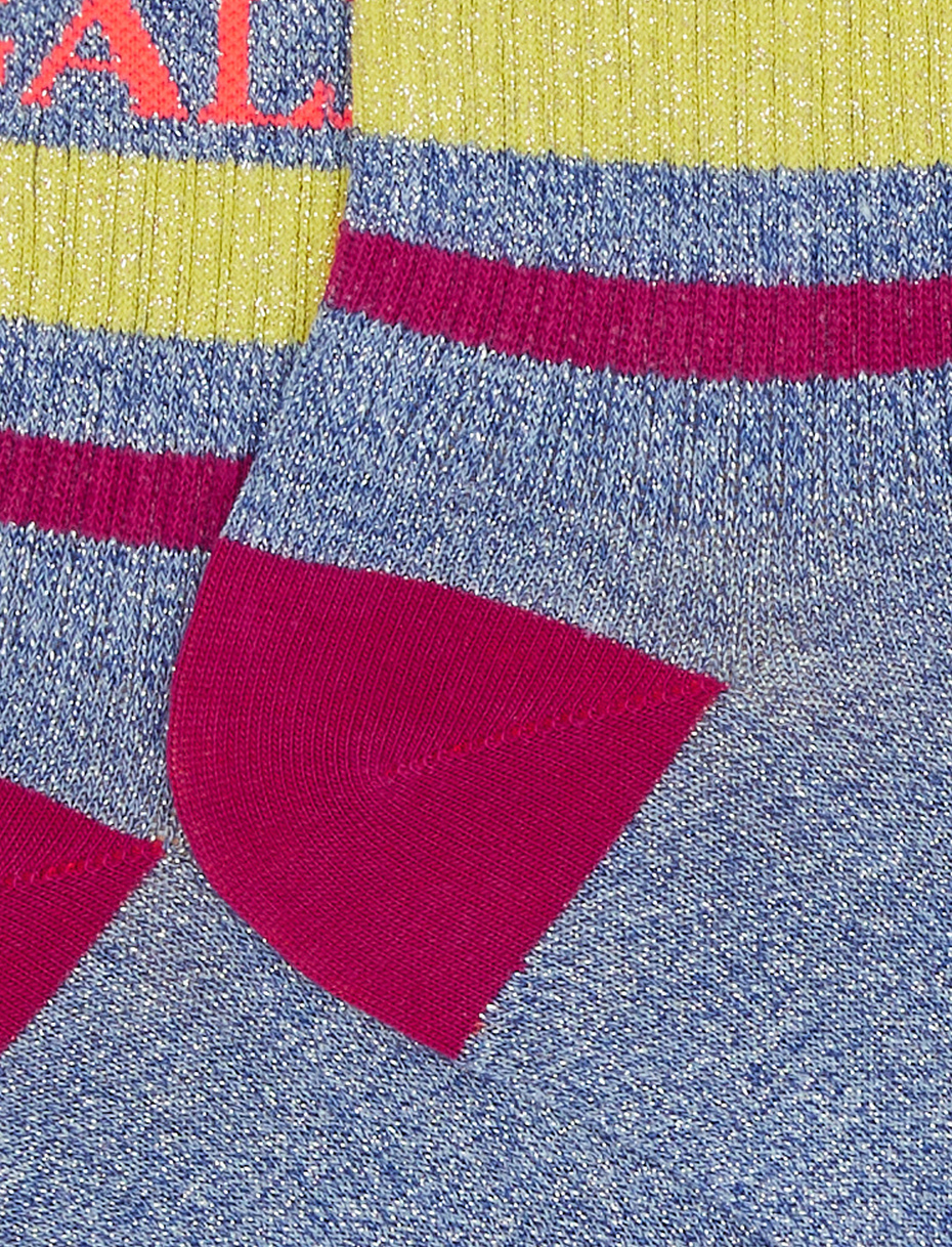 Women's short denim blue cotton and lurex socks with Gallo writing - Gallo 1927 - Official Online Shop