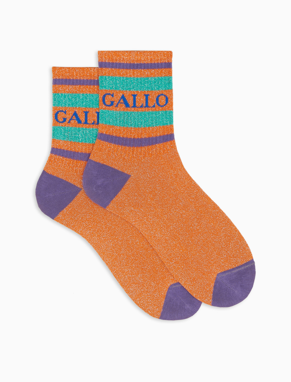 Women's short papaya cotton and lurex socks with Gallo writing - Gallo 1927 - Official Online Shop