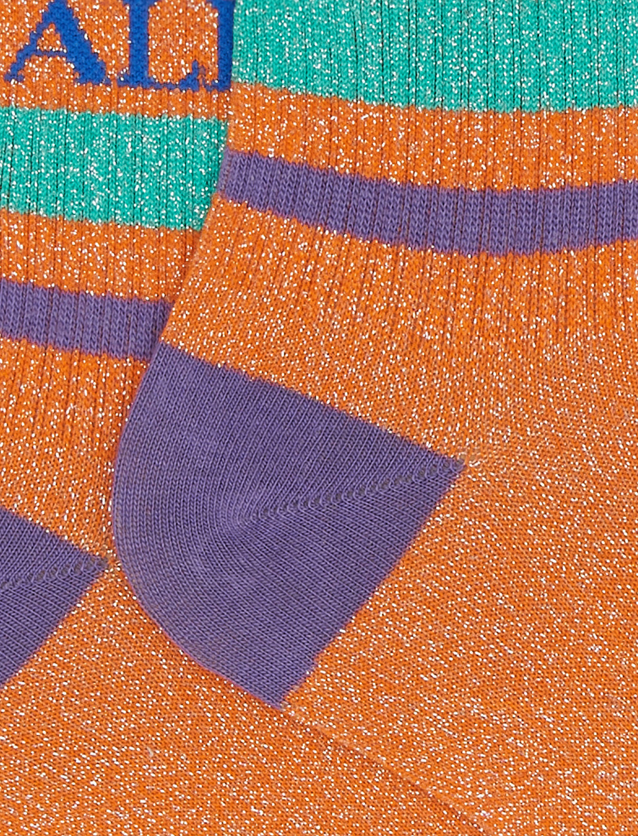 Women's short papaya cotton and lurex socks with Gallo writing - Gallo 1927 - Official Online Shop
