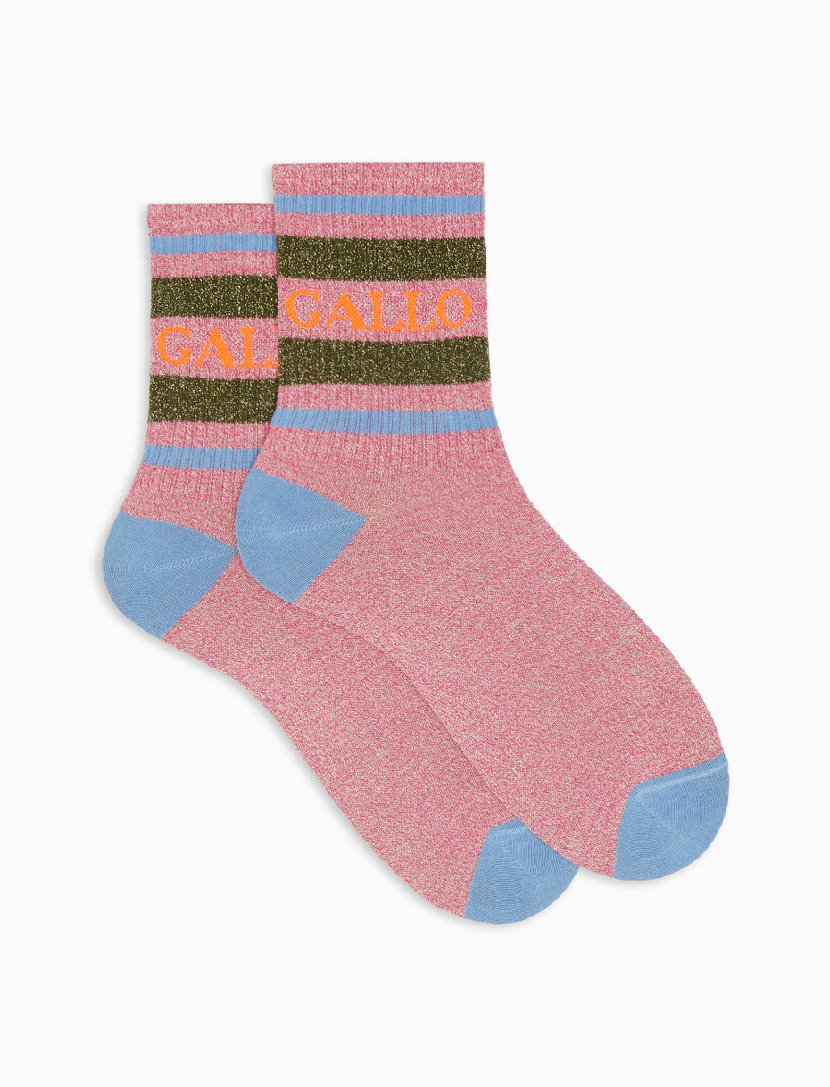Women's short flamingo cotton and lurex socks with Gallo writing - Gallo 1927 - Official Online Shop