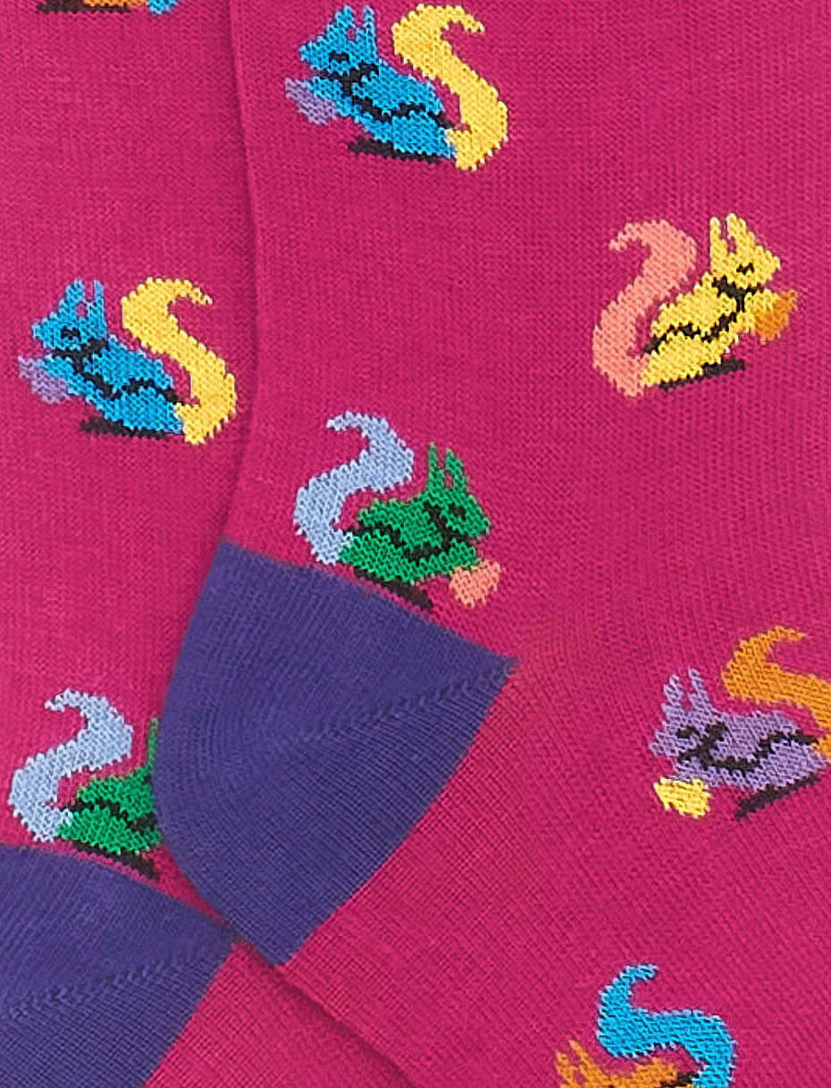 Kids' long magenta cotton socks with squirrel motif - Gallo 1927 - Official Online Shop