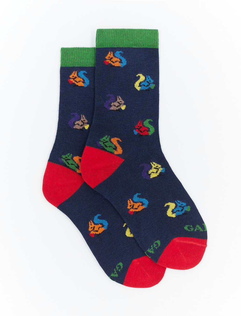 Kids' short royal blue cotton socks with squirrel motif - Gallo 1927 - Official Online Shop