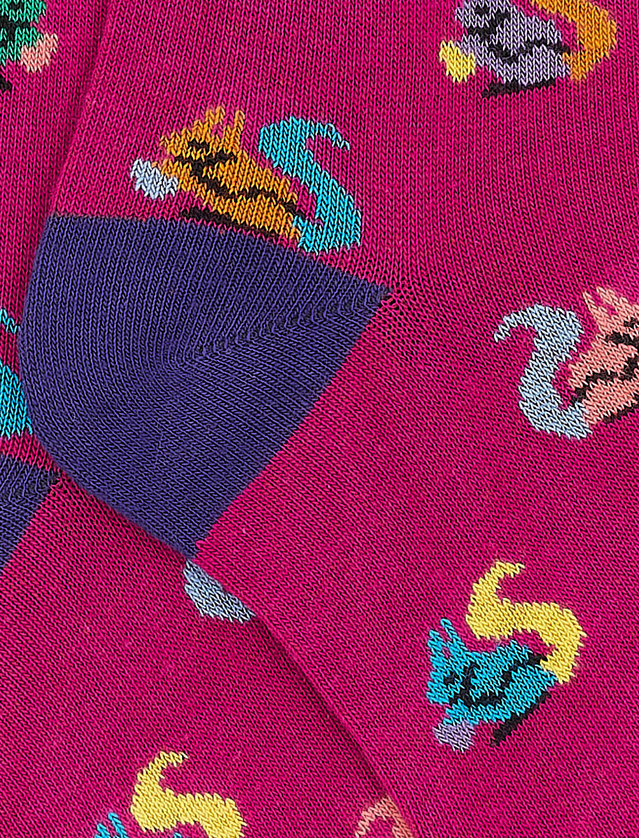 Kids' short magenta cotton socks with squirrel motif - Gallo 1927 - Official Online Shop
