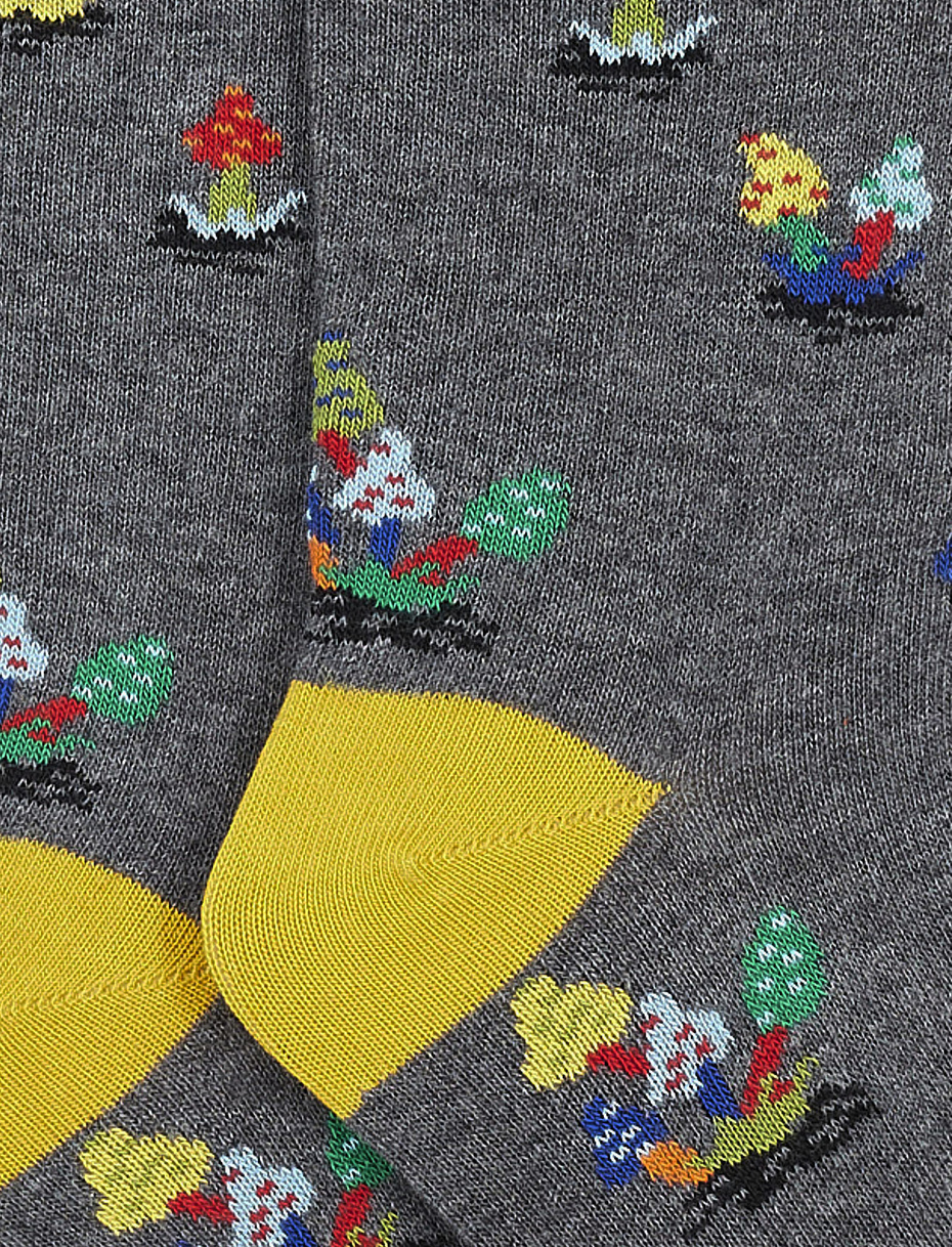 Kids' long pyrite cotton socks with mushroom motif - Gallo 1927 - Official Online Shop