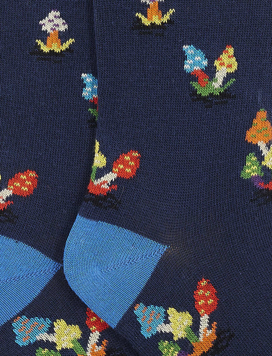 Kids' long royal blue cotton socks with mushroom motif - Gallo 1927 - Official Online Shop