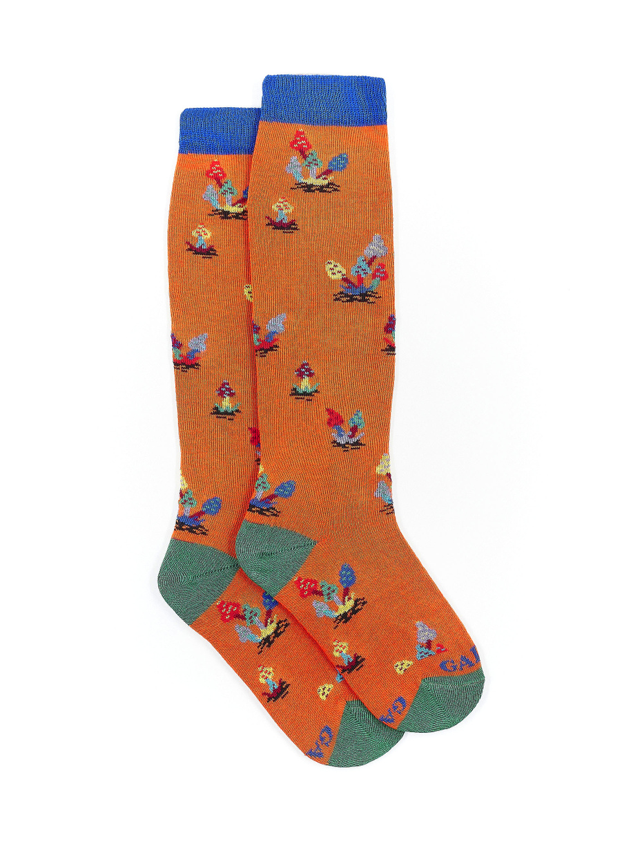 Kids' long copper cotton socks with mushroom motif - Gallo 1927 - Official Online Shop