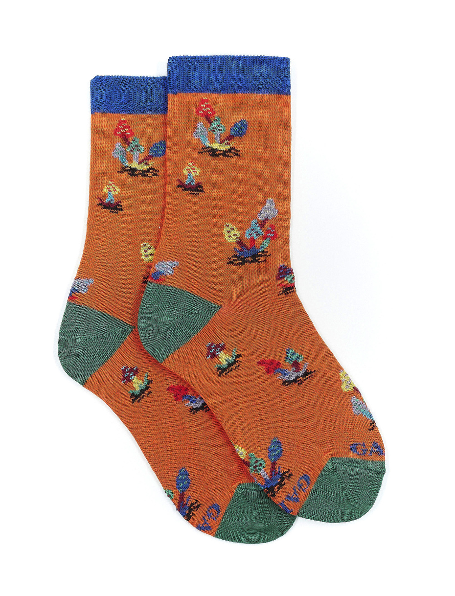 Kids' short copper cotton socks with mushroom motif - Gallo 1927 - Official Online Shop