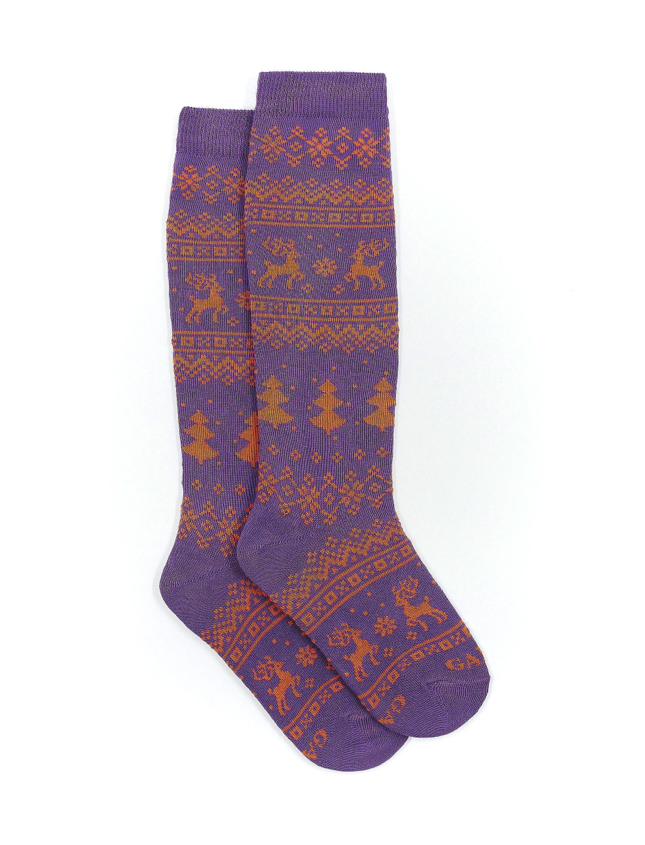 Kids' long strelizia cotton socks with decorative Christmas motif - Gallo 1927 - Official Online Shop