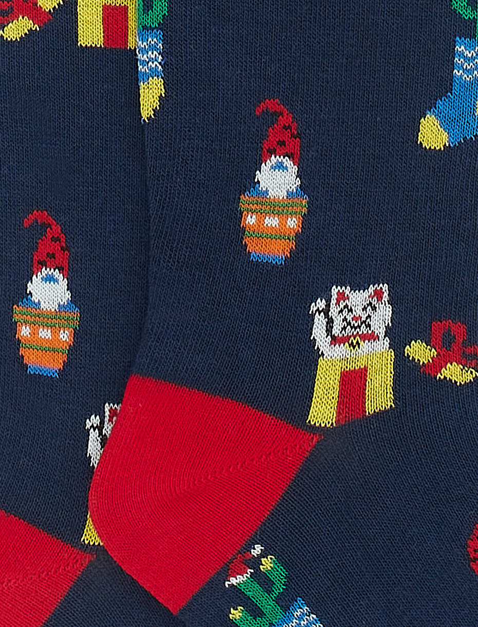 Kids' long royal blue cotton socks with Christmas motif - Gallo 1927 - Official Online Shop