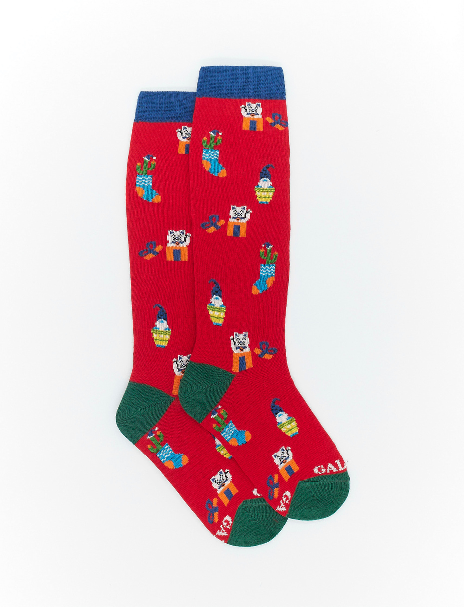 Kids' long red cotton socks with Christmas motif - Gallo 1927 - Official Online Shop