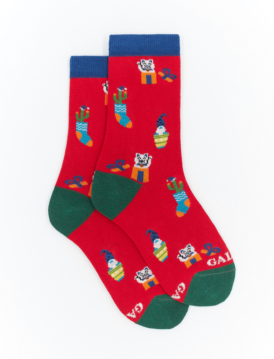 Kids' short red cotton socks with Christmas motif - Gallo 1927 - Official Online Shop
