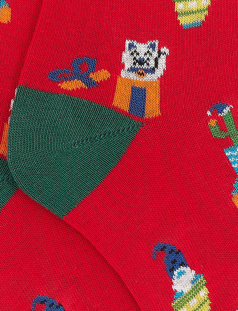 Kids' short red cotton socks with Christmas motif - Gallo 1927 - Official Online Shop