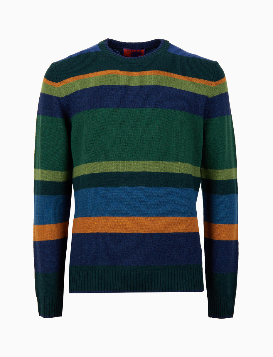 Pull girocollo uomo lana, viscosa e cashmere verde righe multicolor - Gallo 1927 - Official Online Shop