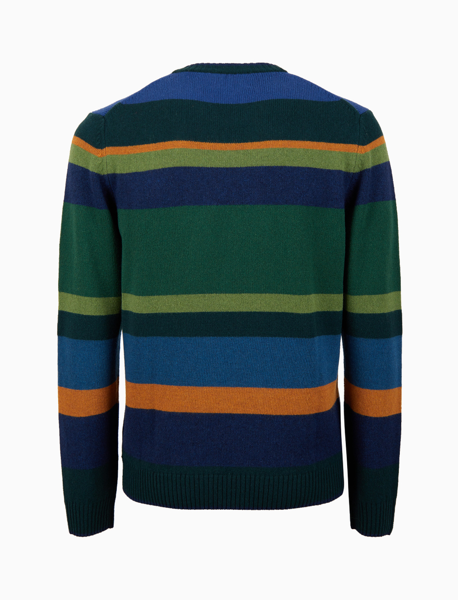 Pull girocollo uomo lana, viscosa e cashmere verde righe multicolor - Gallo 1927 - Official Online Shop