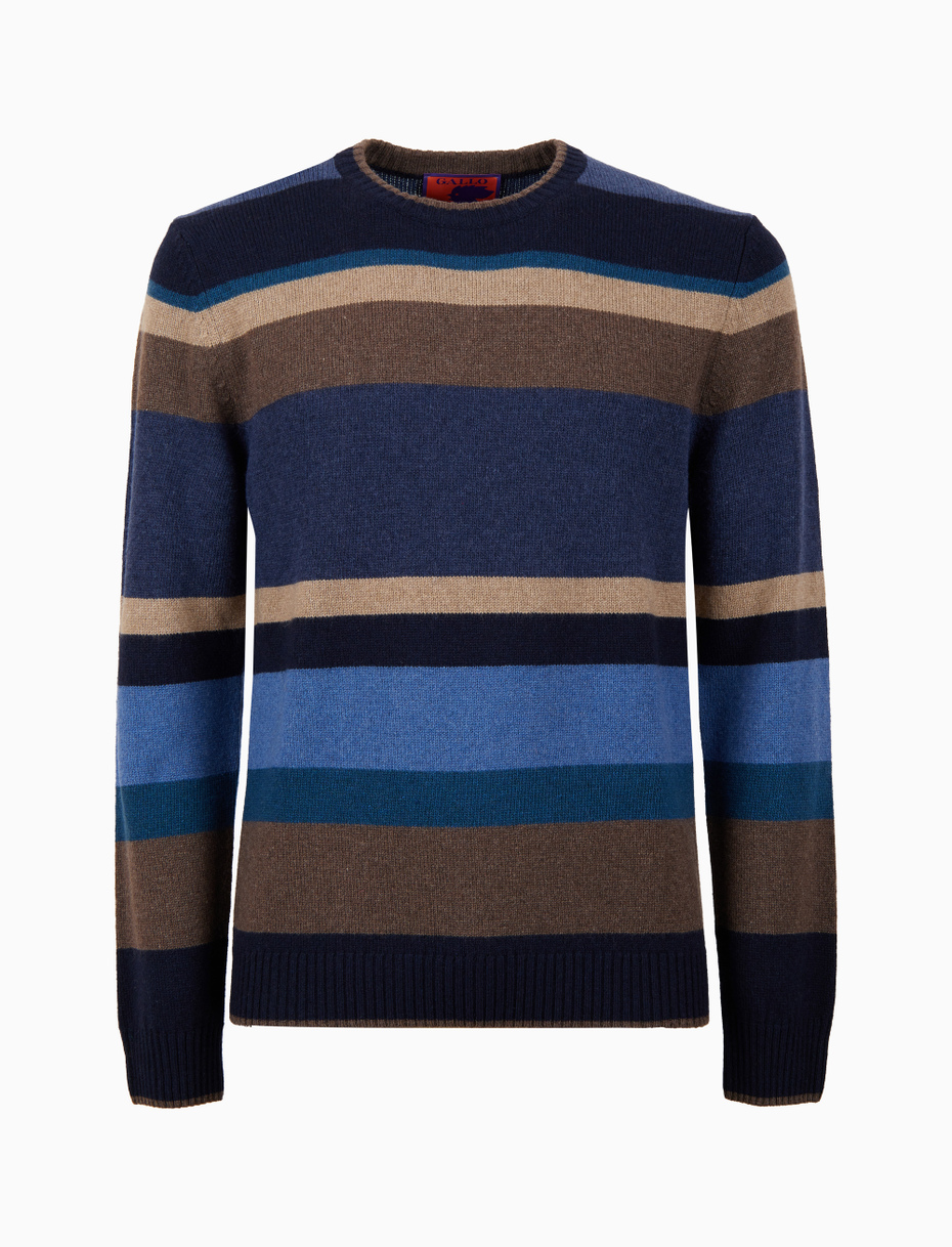 Pull girocollo uomo lana, viscosa e cashmere blu righe multicolor - Gallo 1927 - Official Online Shop