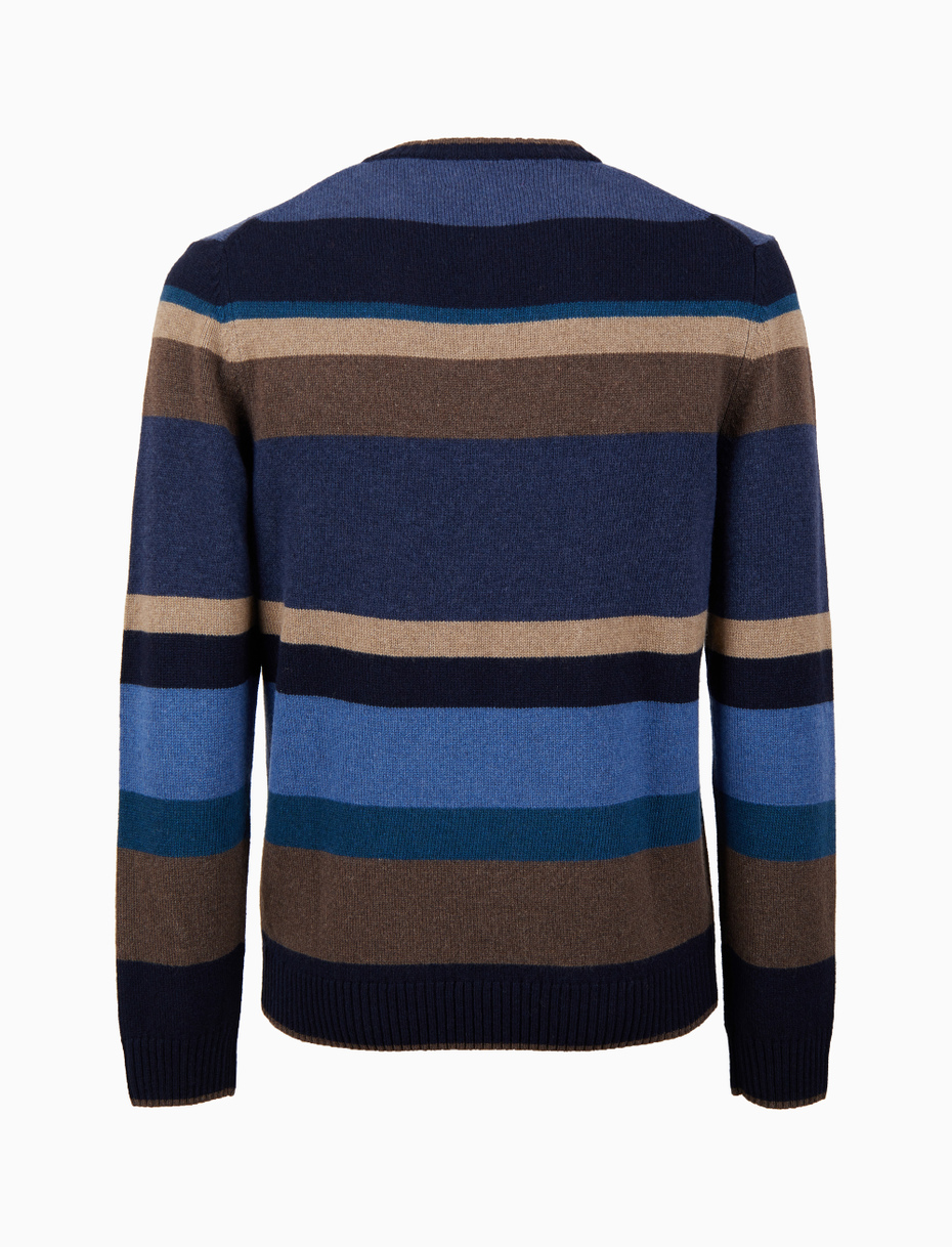 Pull girocollo uomo lana, viscosa e cashmere blu righe multicolor - Gallo 1927 - Official Online Shop