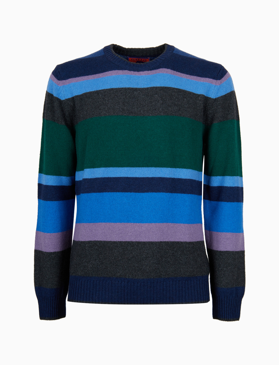 Pull girocollo uomo lana, viscosa e cashmere blu righe multicolor - Gallo 1927 - Official Online Shop