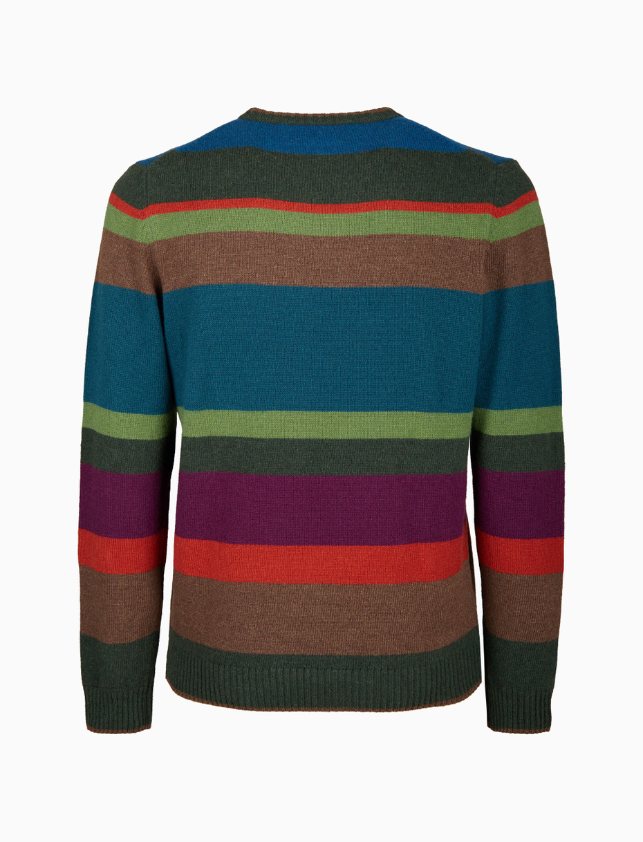 Pull girocollo uomo lana, viscosa e cashmere verde righe multicolor - Gallo 1927 - Official Online Shop