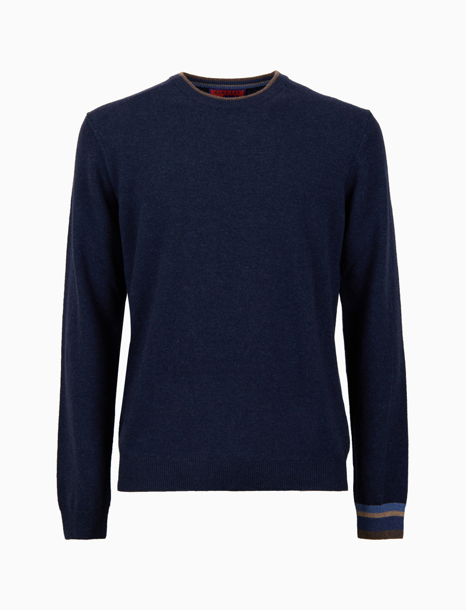 Pull girocollo uomo lana, viscosa e cashmere blu tinta unita - Gallo 1927 - Official Online Shop