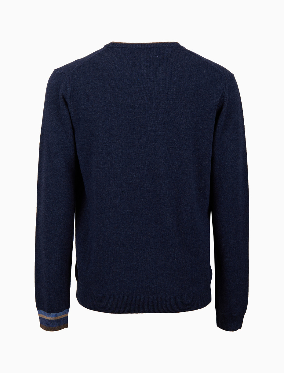 Pull girocollo uomo lana, viscosa e cashmere blu tinta unita - Gallo 1927 - Official Online Shop