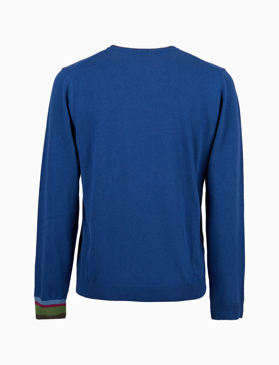 Pull girocollo uomo lana, viscosa e cashmere blu tinta unita - Gallo 1927 - Official Online Shop
